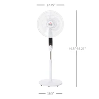 HOMCOM 16 Inch Pedestal Standing Fan Floor Fan with 3 Speeds, 85° Oscillation, LED Panel, Remote Controller, 7.5-Hour Timer, Adjustable Heights for Living Room, Bedroom, Office, Black/White(m-3)