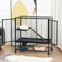 PawHut 42" Small Animal Cage with Wheels Removable Tray, 2-Tier Pet Playpen for Ferrets Chinchillas Guinea Pigs Kittens with Platform, Ramp(m-9)