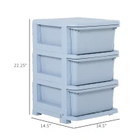 Qaba Kids Storage Unit Dresser Tower with Drawers 3 Tier Chest Toy Organizer for Bedroom Nursery Kindergarten Livingroom Blue(m-3)
