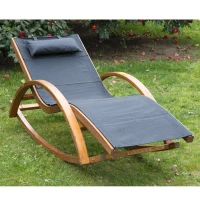 Outsunny Wooden Mesh Patio Rocking Chaise Lounge Outdoor Recliner Chair with Pillow – Black & Teak(m-2)