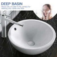 kleankin 18" x 18" Bathroom Vessel Sink, Porcelain Round bowl Art Design Basin Above Counter Ceramic Bathroom Vanity Sink, White(m-6)