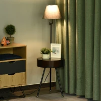 HOMCOM 53.25" Floor Lamp with Table Extendable and Retractable Arm E26 Rubber Wood(m-2)