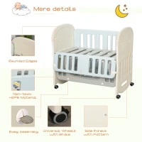 Qaba Baby Crib 3 In 1 Design Toddler Cot Cradle Beside Sleeping Cot with Storage Function Detachable Lockable Wheels for Infant Newborn Age 0 to 6 Months(m-8)