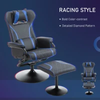 Vinsetto High Back Video Gaming Recliner with Ottoman, Racing Style PC Computer Office Chair, Swivel with Headrest & Lumbar Support, Adjustable Height, Black/Blue(m-6)