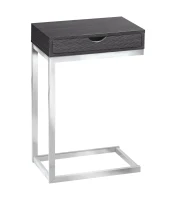 Monarch 25" Contemporary Chrome Metal Base C-Shaped Side Accent Table with Storage Drawer - Grey Wood Grain-Look Finish(m-1)