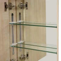 Kleankin 26" x 24" Wall Mounted Wood Durable Bathroom Mirror Cabinet Medicine Cabinet with Door Adjustable Shelves - Oak(m-7)
