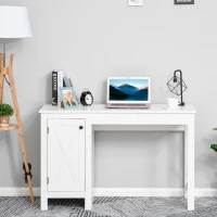 HOMCOM Home Office Computer Desk with Lower Storage Cabinet and X Bar Metal Frame, White(m-7)