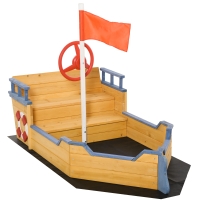 Outsunny Kids Wooden Sandbox Pirate Ship Sandboat w/ Bench Seat Storage Space Ceder Wood
