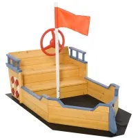 Outsunny Kids Wooden Sandbox Pirate Ship Sandboat w/ Bench Seat Storage Space Ceder Wood(m-1)