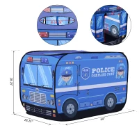 Qaba Kids Police Car Play Tent w/ top opening Pop-up Foldable Blue(m-3)