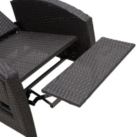 Outsunny Patio Recliner, Outdoor Reclining Chair with Flip-Up Side Table, All-Weather Wicker Metal Frame Chaise with Footrest, Cushions, Coffee, Blue(m-13)