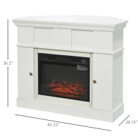 HOMCOM 45.25" W x 36.5" H Electric Fireplace Mantel TV Stand, Media Console Center Cabinet with 2 Cabinets with 2 Adjustable Shelves, and Remote Control, White(m-3)