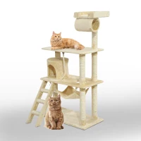 Pawhut 55Inch Cat Climbing Tree Condo Kitten Scratching Post Sisal Activity Center Beige(m-2)