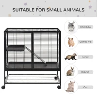PawHut 42" Small Animal Cage with Wheels Removable Tray, 2-Tier Pet Playpen for Ferrets Chinchillas Guinea Pigs Kittens with Platform, Ramp(m-4)