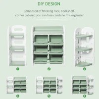 Qaba Kids Toy Storage Organizer with Detaching Sections for Corner Storage, Lightweight Toy Shelf for Kids with Large Capacity, Bin Storage Shelf, Green(m-4)