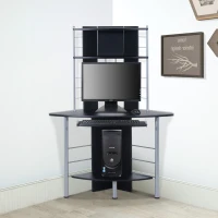 HOMCOM Corner Computer Desk Table with Keyboard Tray CPU Stand Printer Platform Black(m-1)