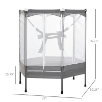 Qaba Kids Trampoline Mini Bouncer Jumper w/ Enclosure Net Elastic Safety Harness(m-3)