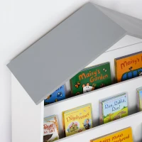 HOMCOM 3-Tier Bookcase with Drawer House Shaped Storage Organizer Bedroom Study Room for Children White & Grey(m-4)