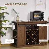 HOMCOM 53" Rolling Kitchen Island with Storage Shelves, Utility Kitchen Trolley Rolling Cart on Wheels with Sliding Barn Doors, Wine Rack and Towel Holders, Walnut(m-4)