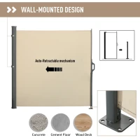 Outsunny 10' Retractable Folding Patio Privacy Side Awning with 50+ UV Protection, 2 Wall Brackets, & Polyester, White(m-6)