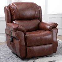 HOMCOM Vibration Massage Recliner Chair for Living Room with Heat,   Single Sofa, PU Leather Power Reclining Chair, Home Theater Seating with Footrest, Brown(m-10)