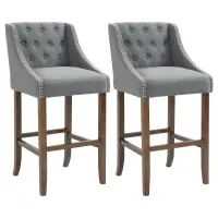 HOMCOM Modern Bar Height Bar Stools Set of 2, 30" Seat Height Bar Chair for Kitchen Living Room with Mid Back, Wood Legs, Nailhead Trim & Tufted Upholstery, Dark Grey(m-1)