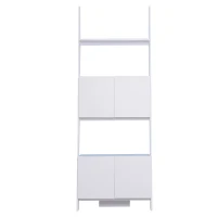 HOMCOM 3 Tier Ladder Shelving Unit 2 Cabinet White(m-6)