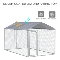 PawHut 13' x 7.5' x 7.5' Dog Kennel, Outdoor Dog Run with Waterproof, UV Resistant Roof, Lockable Door for Large-Sized Dogs, Silver(m-6)