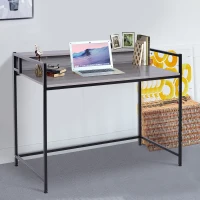 HOMCOM Computer Desk Wood Top Workstation PC Laptop Study Writing Table Home Office w/ Raised Rack Grey Oak(m-2)