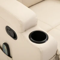 HOMCOM Faux Leather Recliner Chair with Massage, Vibration, Muti-function Padded Sofa Chair with Remote Control, 360 Degree Swivel Seat with Dual Cup Holders, Beige(m-10)