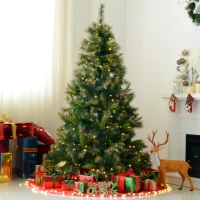 HOMCOM 6ft Decorated Pre-Lit Christmas Tree 200 Clear Lights w/ Stand(m-2)
