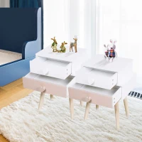 HOMCOM 2 PCS Kids Bedstand Bedroom Side Desk Pink(m-7)