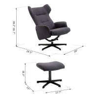 HOMCOM Recliner Ottoman Set Swivel Armchair Lounge Adjustable Backrest Padded Seat Footstool Living Room Grey(m-3)