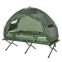 Outsunny All-in-One Folding Camping Cots for Adults, Elevated Tent with Sleeping Bag, Thick Air Mattress Pad, Portable Single Sleeping Cot Camping Bed(m-11)