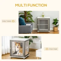 PawHut Dog Crate, Pet Cage Kennel, End Table Furniture Style, Indoor Decorative Dog House, with Wooden Top, Adjustable Feet, for Small Dogs, Grey(m-4)