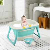 Qaba Folding Baby Bathtub 4pcs Esthetic Basin Sucker Seat Non-Slip Support Portable(m-1)