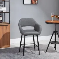 HOMCOM Modern Counter Height Barstool Linen Fabric Upholstered Chair with Footrest & Metal Legs,  Dark Grey(m-1)