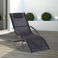 Outsunny Zero-Gravity Rocking Chair Garden Patio Lounger Seat Outdoor Indoor Texteline Recliner Backyard Aluminum Frame Rocker Black(m-2)