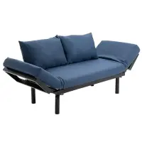 HOMCOM Single Person Chaise Lounger, Modern Sofa Bed with 5 Adjustable Positions, 2 Large Pillows, and Birch Legs, Blue(m-1)