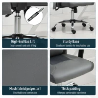 Vinsetto Mesh Office Chair with Rechargeable Electric Vibration Massage Lumbar Rocking, with Pillow, Wheels - Grey(m-8)