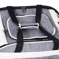 PawHut Foldable Pet Travel Carrier with Wheels, Oxford Fabric Aluminum, Small to Medium Cats and Dogs, Grey and White(m-8)