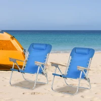 Outsunny 2 PCS Suit 7-Position Backpack Folding Beach Chair Ultralight Camping Chair w/ Backpack Strap for Travel, Picnic, Festival, Blue(m-1)