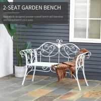 Outsunny Two-Seat Iron Garden Bench Outdoor Metal Patio Loveseat Garden Seat Chair, White(m-4)
