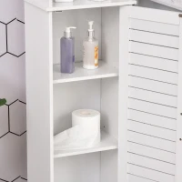 kleankin Tall Bathroom Floor Cabinet, Freestanding Linen Tower with Adjustable Shelf and Cupboard, Narrow Side Storage Organizer, White(m-19)