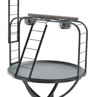 PawHut Parrot Stand Large Bird Perch Stand with Toy Hook & 3 Ladders, Parrot Perch with Easy Grip, Bird Wooden Stand, Gray(m-9)