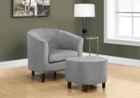 Monarch Curved Back Floral Velvet Accent Barrel Tub Chair with Matching Ottoman - Light Grey(m-2)