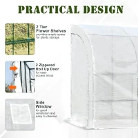 Outsunny Walk-in Wall Lean-to Greenhouse, 10' x 5' x 7' Outdoor Gardening Green House with PE Cover, Windows, Shelves and 2 Zipper Doors, Clear(m-5)