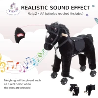 Qaba Kids Interactive Plush Mechanical Walking Ride On Horse Toy with Wheels - Black(m-8)