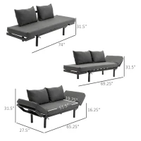 HOMCOM Single Person Chaise Lounger, Modern Sofa Bed with 5 Adjustable Positions, 2 Large Pillows, and Birch Legs, Charcoal Grey(m-3)