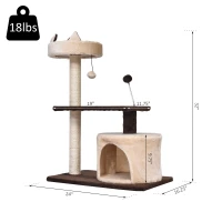 PawHut 81cm/32" Multi-level Cat Tree Scratcher Kitty Activity Center,Condo, Perch, Jumping Platforms,Toys Brown and Beige(m-3)